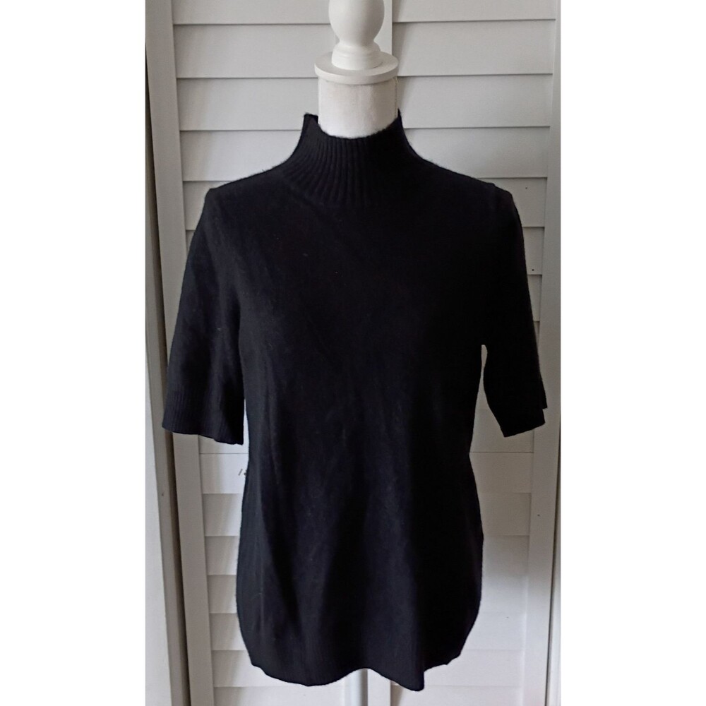 Chico's black cashmere Elbow-sleeve mockneck turtleneck sweater Sz 1 (M 8/10)